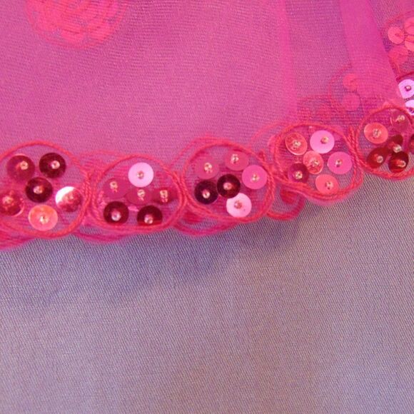 HANDMADE Pink Butterfly Sequin Crepe Netting Over the Shoulders Neck Wrap OS - Picture 3 of 11